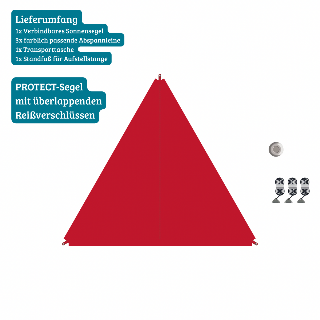 Verbindbares Sonnensegel Zip-PROTECT-Canvas rot